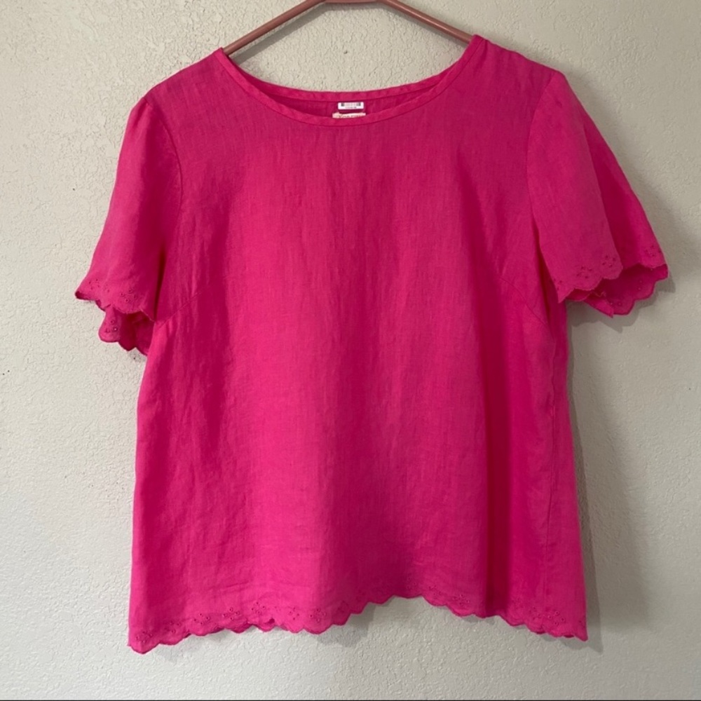 J. Crew Bright Pink Crossed- back linen blouse